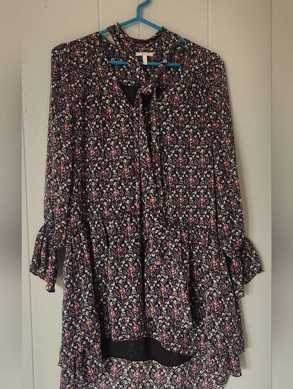 Joe's Floral Tie-Neck Tunic Dress in Navy and Pink